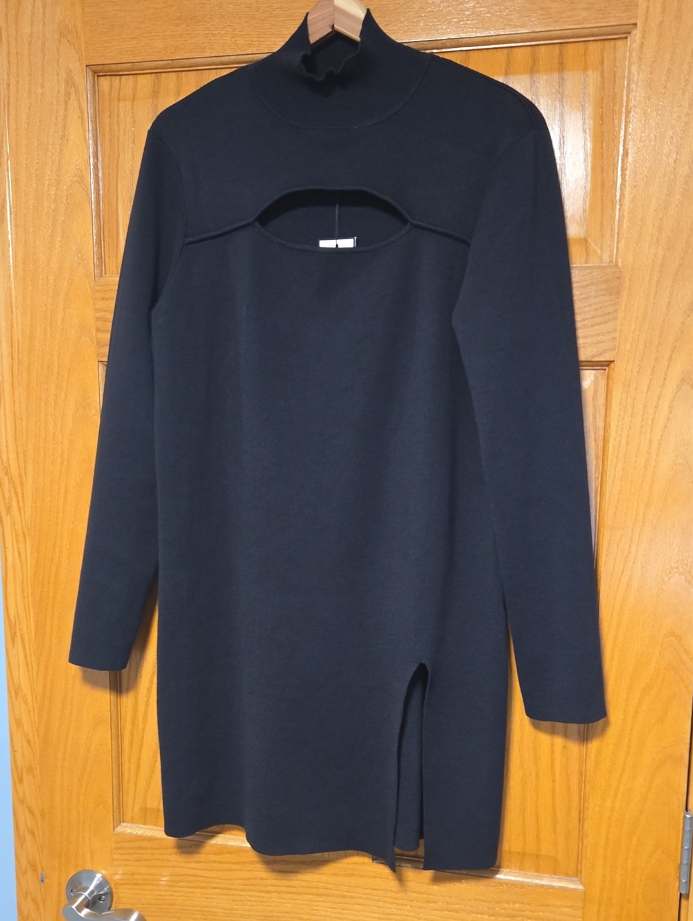 Cable & Gauge Black Long Sleeve Mock Neck Dress with Front Cutout - Picture 4 of 5